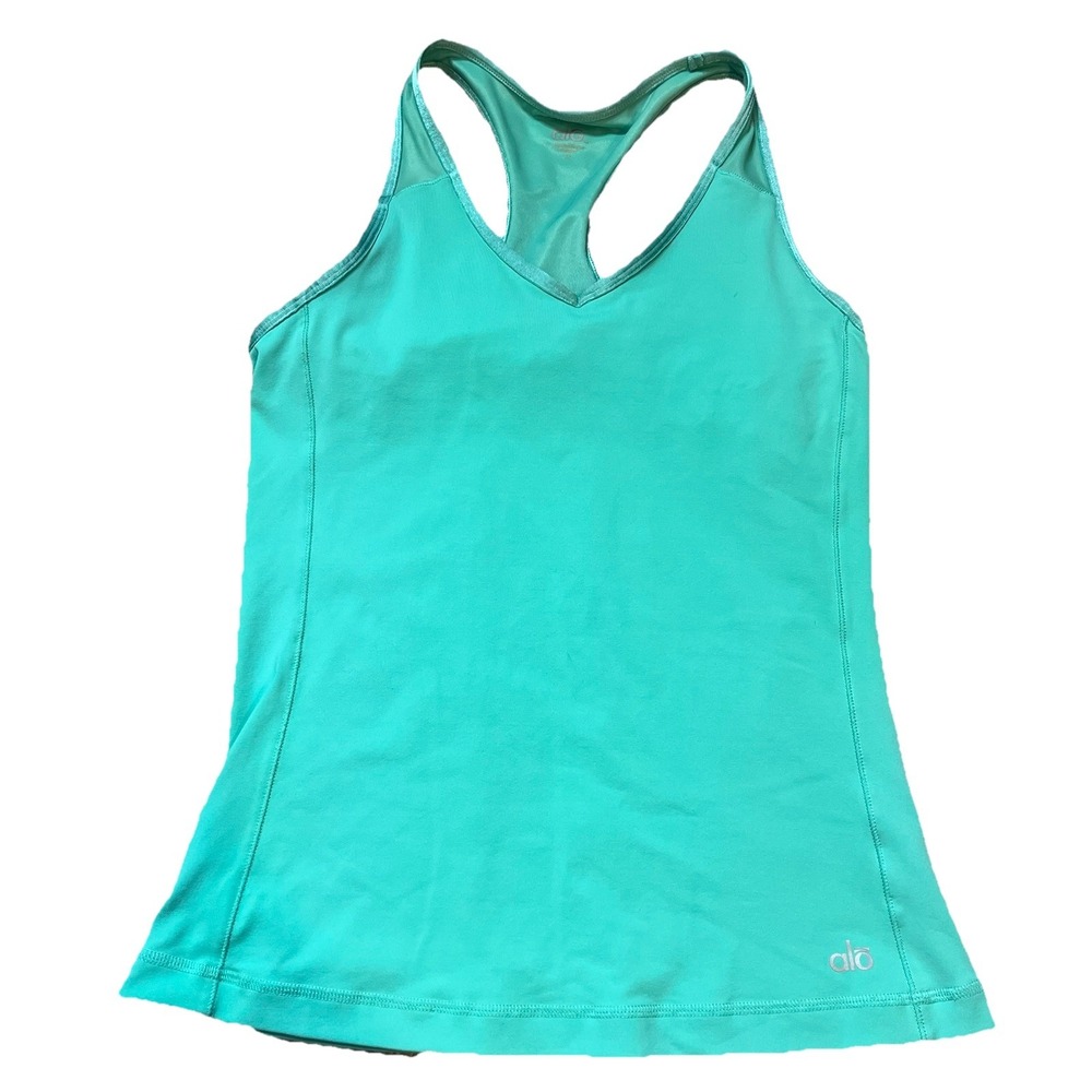 Alo Women's Mint Green Geo Mesh Back Tank M Athleisure Gym Workout Modern